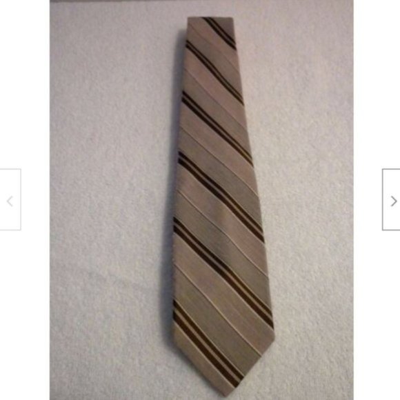 Mens NECKTIE L.S. Ayres Beige Striped Tie Polyester Linen Wedding Party - Picture 3 of 8